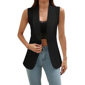 imageFloerns Womens Sleeveless Shawl Collar Open Front Office Vest Blazer Black Large