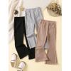 imageFloerns Girls 3 Pcs Elastic Waist Lettuce Trim Bell Bottom Flare Leg PantsBlack Khaki Grey