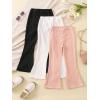 imageFloerns Girls 3 Pcs Elastic Waist Lettuce Trim Bell Bottom Flare Leg PantsBlack White Pink