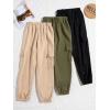 imageFloerns Girls 3 Pcs Solid Elastic Waist Running Flap Pocket Cargo PantsBlack Green Khaki