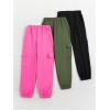 imageFloerns Girls 3 Pcs Solid Elastic Waist Running Flap Pocket Cargo PantsPink Multi