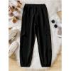 imageFloerns Girls Casual Buckle Flap Pocket Elastic Waist Chain Cargo PantsBlack Jade