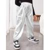 imageFloerns Girls Slant Pocket Elastic Waist Metallic Streetwear Jogger Cargo PantsSilver
