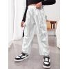 imageFloerns Girls Slant Pocket Elastic Waist Metallic Streetwear Jogger Cargo PantsSilver