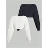 imageFloerns Womens 2 Pcs Plus Size Long Sleeve Rib Knit Cropped Cardigan Shrug SweatersBlack and White