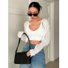 imageFloerns Womens Long Sleeve Open Front Cardigan Sweater Crop Top White Medium