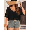 imageFloerns Womens Plus Size Crochet Half Sleeve Tie Front Knitted Sheer Cropped CardigansBlack
