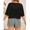 imageFloerns Womens Plus Size Crochet Half Sleeve Tie Front Knitted Sheer Cropped CardigansBlack