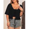 imageFloerns Womens Plus Size Crochet Half Sleeve Tie Front Knitted Sheer Cropped CardigansBlack