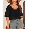 imageFloerns Womens Plus Size Crochet Half Sleeve Tie Front Knitted Sheer Cropped CardigansBlack
