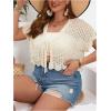 imageFloerns Womens Plus Size Crochet Hollow Out Tie Front Scallop Trim Crop Cardigan SweaterBeige