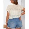 imageFloerns Womens Plus Size Crochet Hollow Out Tie Front Scallop Trim Crop Cardigan SweaterBeige