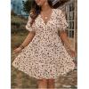 imageFloerns Womens Plus Size Wrap V Neck Short Sleeve Ruffle Hem A Line Short DressApricot Multi