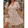 imageFloerns Womens Plus Size Wrap V Neck Short Sleeve Ruffle Hem A Line Short DressApricot Multi