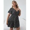 imageFloerns Womens Plus Size Wrap V Neck Short Sleeve Ruffle Hem A Line Short DressBlack