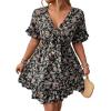imageFloerns Womens Plus Size Wrap V Neck Short Sleeve Ruffle Hem A Line Short DressBlack Plant