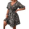 imageFloerns Womens Plus Size Wrap V Neck Short Sleeve Ruffle Hem A Line Short DressBlack Plant