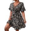 imageFloerns Womens Plus Size Wrap V Neck Short Sleeve Ruffle Hem A Line Short DressBlack Plant