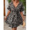 imageFloerns Womens Plus Size Wrap V Neck Short Sleeve Ruffle Hem A Line Short DressBlack Plant