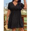 imageFloerns Womens Plus Size Wrap V Neck Short Sleeve Ruffle Hem A Line Short DressBlack Red Heart Multi