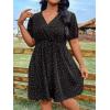 imageFloerns Womens Plus Size Wrap V Neck Short Sleeve Ruffle Hem A Line Short DressBlack Red Heart Multi