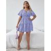 imageFloerns Womens Plus Size Wrap V Neck Short Sleeve Ruffle Hem A Line Short DressBlue