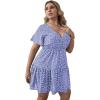 imageFloerns Womens Plus Size Wrap V Neck Short Sleeve Ruffle Hem A Line Short DressBlue