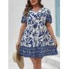 imageFloerns Womens Plus Size Wrap V Neck Short Sleeve Ruffle Hem A Line Short DressBlue White Flower