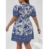 imageFloerns Womens Plus Size Wrap V Neck Short Sleeve Ruffle Hem A Line Short DressBlue White Flower