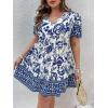 imageFloerns Womens Plus Size Wrap V Neck Short Sleeve Ruffle Hem A Line Short DressBlue White Flower