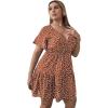 imageFloerns Womens Plus Size Wrap V Neck Short Sleeve Ruffle Hem A Line Short DressBurnt Orange