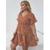 imageFloerns Womens Plus Size Wrap V Neck Short Sleeve Ruffle Hem A Line Short DressBurnt Orange