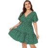 imageFloerns Womens Plus Size Wrap V Neck Short Sleeve Ruffle Hem A Line Short DressGreen Dots