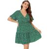 imageFloerns Womens Plus Size Wrap V Neck Short Sleeve Ruffle Hem A Line Short DressGreen Dots