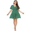 imageFloerns Womens Plus Size Wrap V Neck Short Sleeve Ruffle Hem A Line Short DressGreen Dots