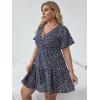 imageFloerns Womens Plus Size Wrap V Neck Short Sleeve Ruffle Hem A Line Short DressNavy Blue