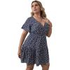 imageFloerns Womens Plus Size Wrap V Neck Short Sleeve Ruffle Hem A Line Short DressNavy Blue