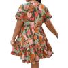 imageFloerns Womens Plus Size Wrap V Neck Short Sleeve Ruffle Hem A Line Short DressOrange Plant