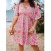 imageFloerns Womens Plus Size Wrap V Neck Short Sleeve Ruffle Hem A Line Short DressPink Tribal