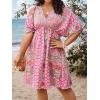 imageFloerns Womens Plus Size Wrap V Neck Short Sleeve Ruffle Hem A Line Short DressPink Tribal