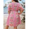 imageFloerns Womens Plus Size Wrap V Neck Short Sleeve Ruffle Hem A Line Short DressPink Tribal