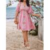 imageFloerns Womens Plus Size Wrap V Neck Short Sleeve Ruffle Hem A Line Short DressPink Tribal