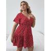 imageFloerns Womens Plus Size Wrap V Neck Short Sleeve Ruffle Hem A Line Short DressRed