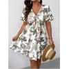 imageFloerns Womens Plus Size Wrap V Neck Short Sleeve Ruffle Hem A Line Short DressWhite and Green