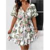 imageFloerns Womens Plus Size Wrap V Neck Short Sleeve Ruffle Hem A Line Short DressWhite and Green