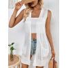 imageFloerns Womens Solid Sleeveless Open Front Vest Cardigan with Pocket Casual Long OuterwearWhite