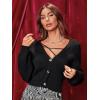 imageFloerns Womens Tie Front Solid Single Breasted V Neck Long Sleeve CardiganBlack