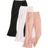 imageFloerns Girls 3 Pcs Elastic Waist Lettuce Trim Bell Bottom Flare Leg PantsBlack White Pink