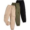 imageFloerns Girls 3 Pcs Solid Elastic Waist Running Flap Pocket Cargo PantsBlack Green Khaki