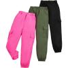 imageFloerns Girls 3 Pcs Solid Elastic Waist Running Flap Pocket Cargo PantsPink Multi